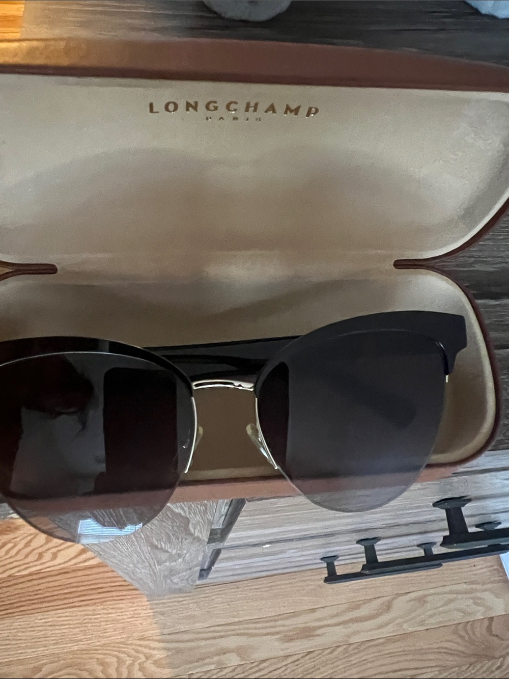 Longchamp Oval Sunglasses in Brown and Gold-Tone